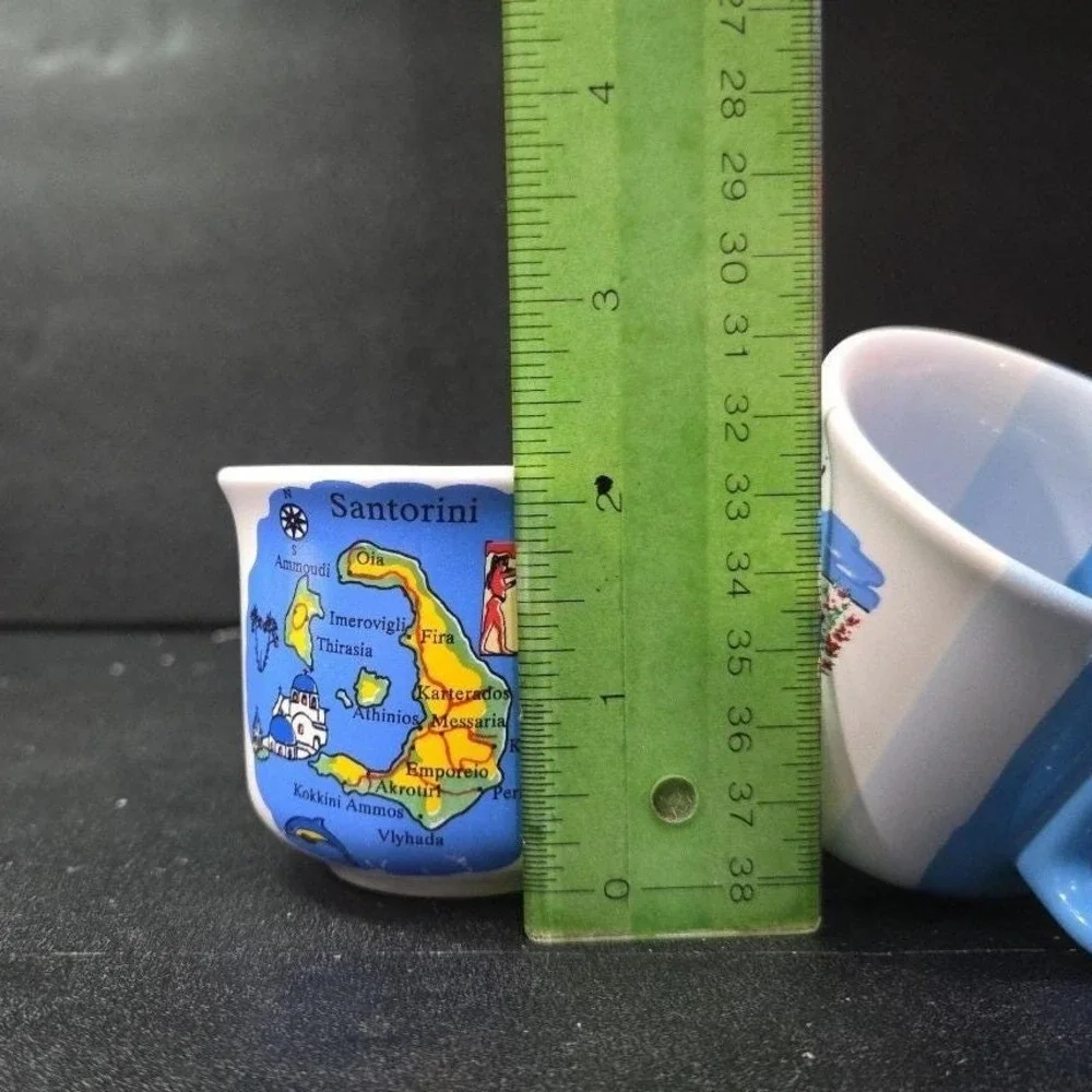 Greek Pottery Cup and Saucer Set, Santorini Coast Mug Blue White Greece Souvenir - Picture 10 of 10
